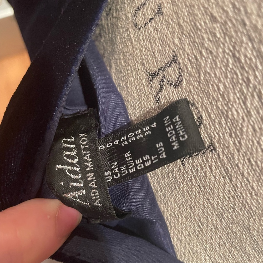 Aidan Mattox Navy Blue Velvet Maxi Dress with Plunging V-Neck & High Slit - Picture 9 of 9